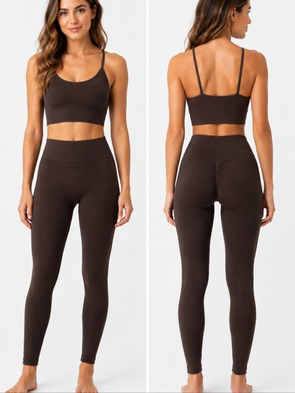 Brown High Rise Seamless Scrunch Workout Leggings Size L